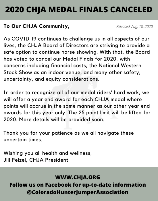 2020 CHJA Medal Finals Canceled