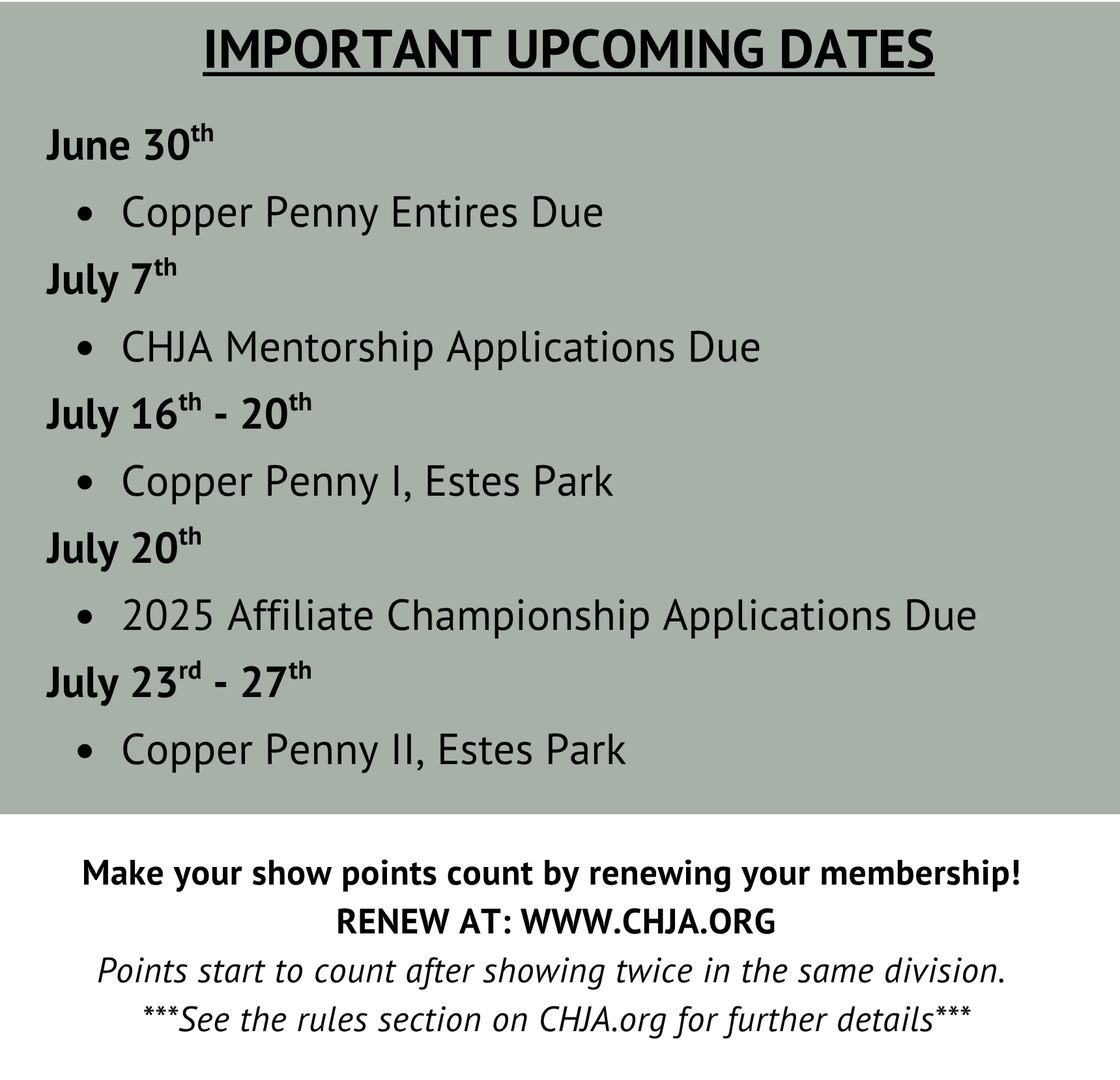 Important Upcoming Dates