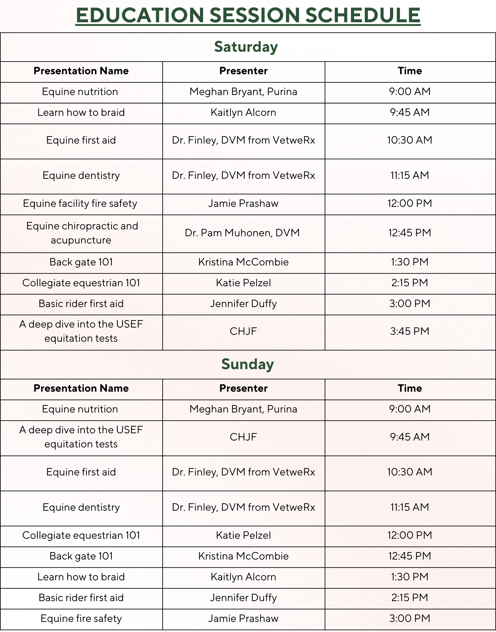 Education Session Schedule