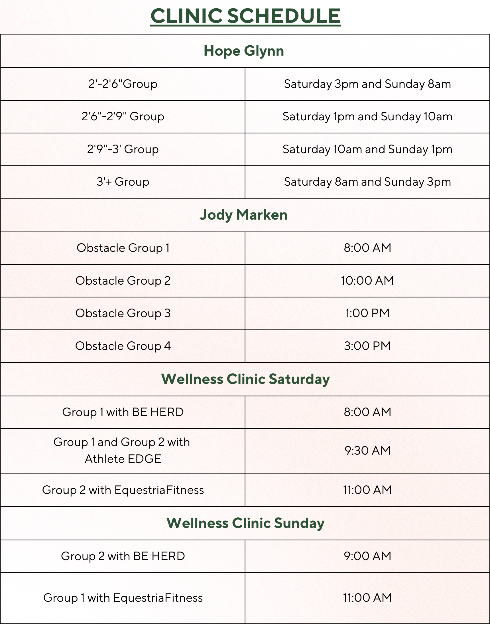 Clinic Schedule
