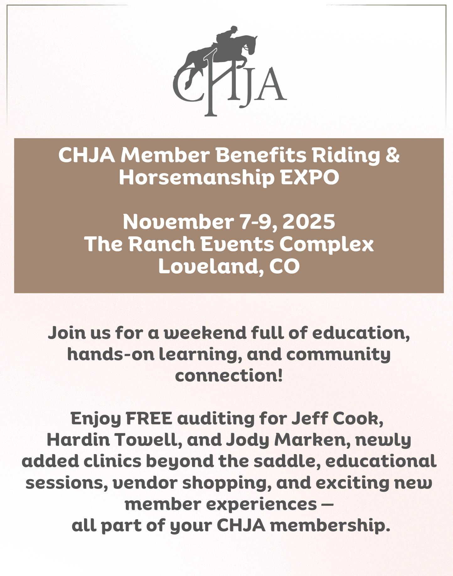 CHJA Member Benefits Riding  Horsemanship EXPO
