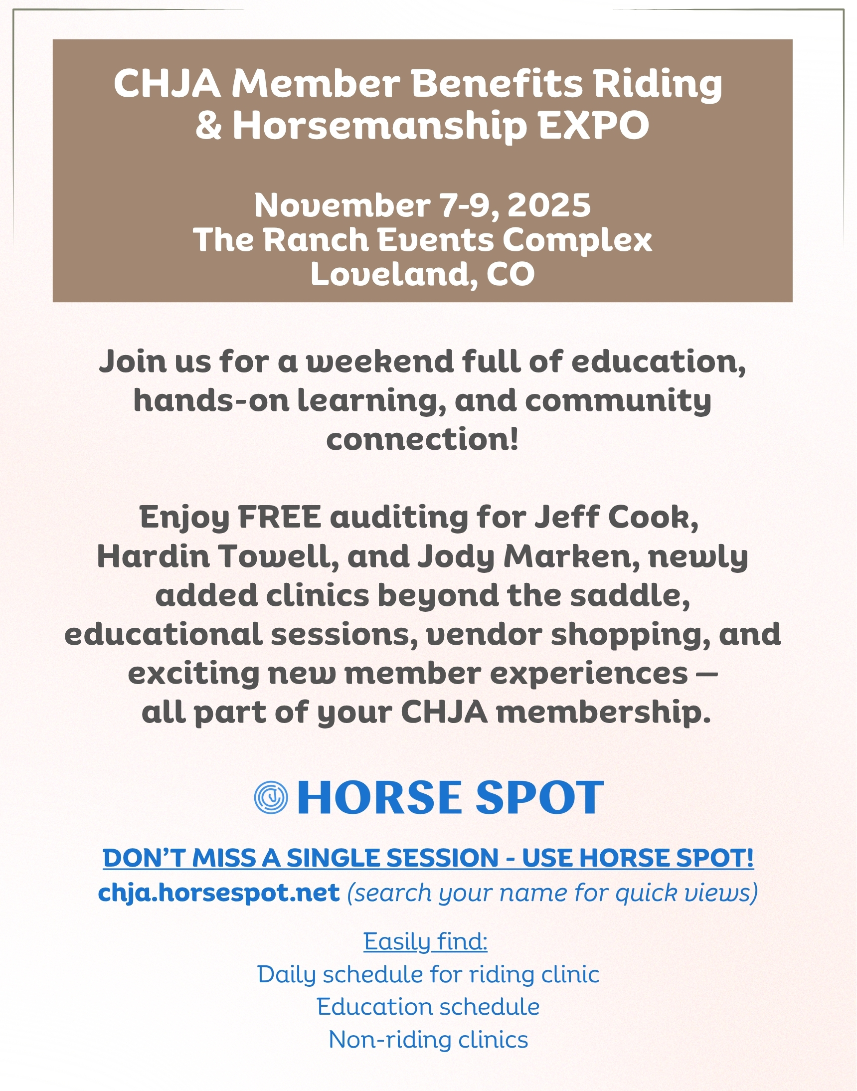 CHJA Member Benefits Riding  Horsemanship EXPO