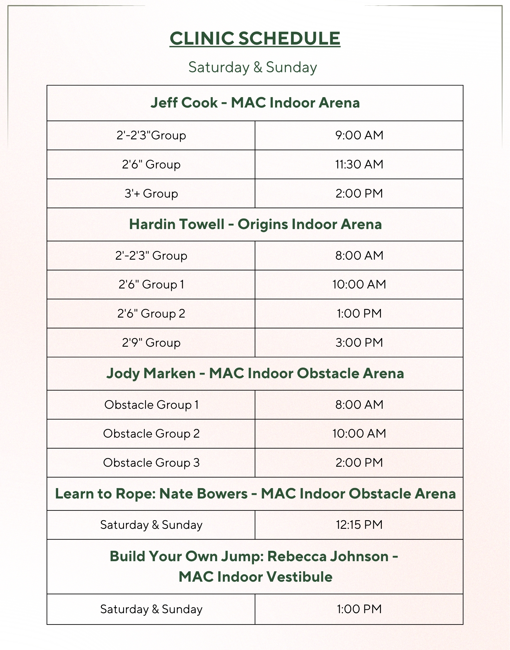 Clinic Schedule