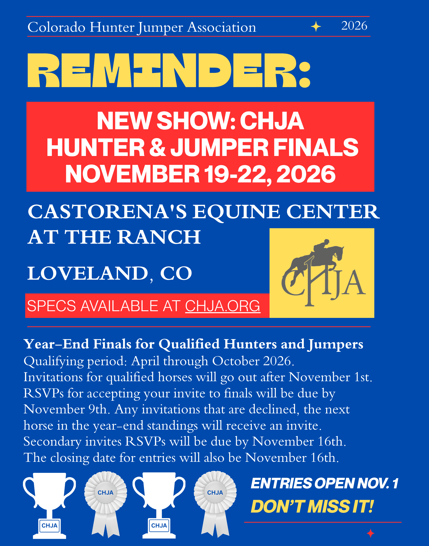 Reminder: New Show: CHJA Hunter & Jumper Finals