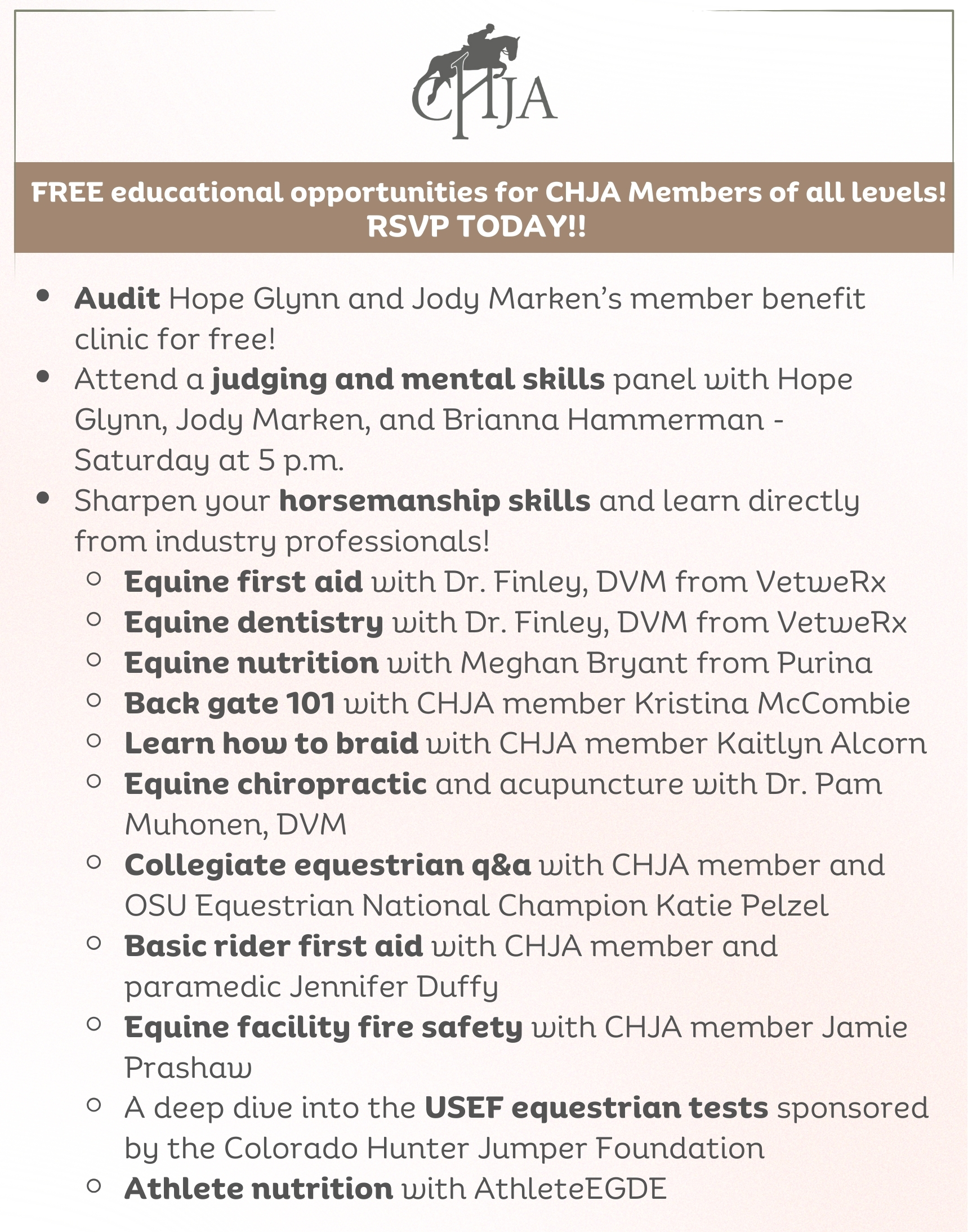 FREE education opportunities for CHJA Members of All Levels!  RSVP Today!