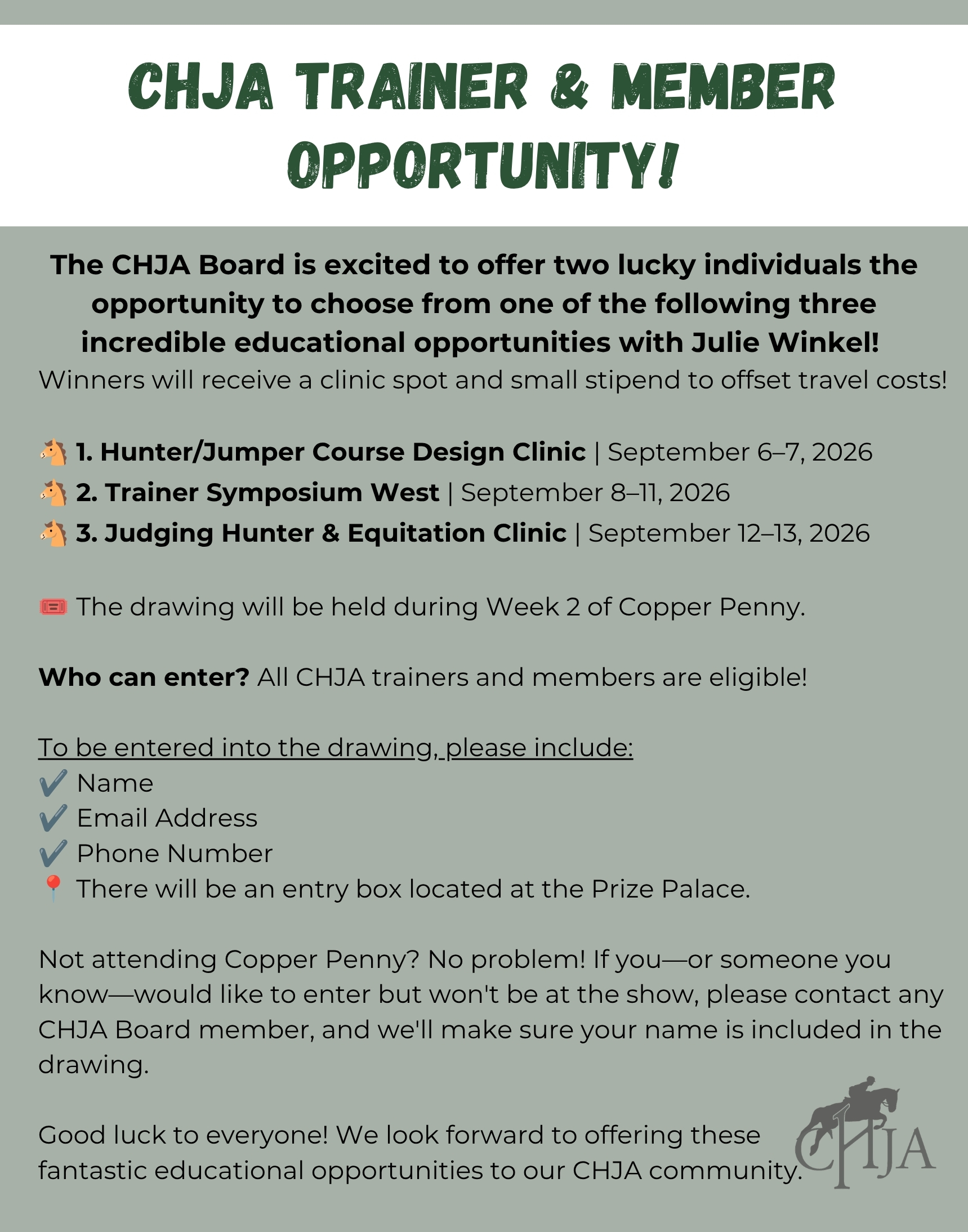 CHJA Trainer & Member Opportunity!