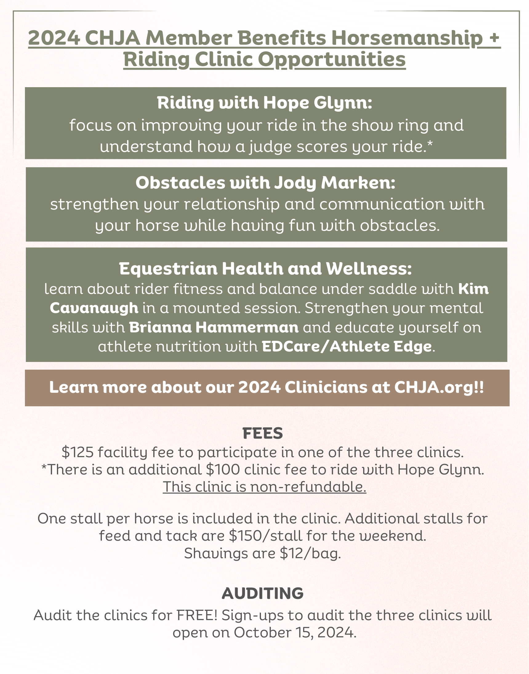 2024 CHJA Member Benefits Horsemanship + Riding Clinic and Expo